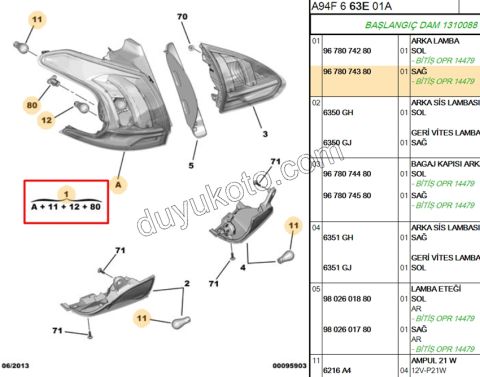 Peugeot 2008 Stop Lambası Sağ Dış (Çamurlukta) 2013/2016