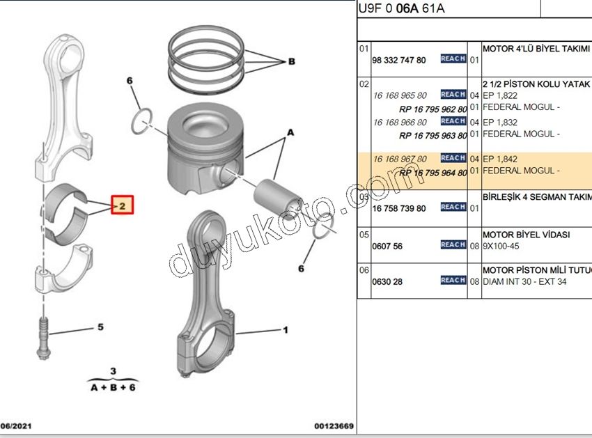 KOL YATAK 2 FARKLI X 4AD 1.842MM BXR3 DW10F DW12R