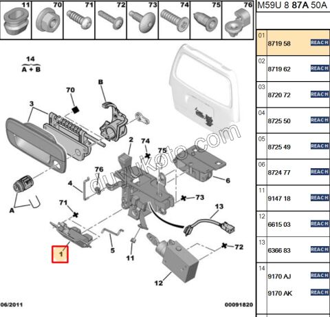 KILIT BAGAJ KAPAK IC PRT1 PRT2 1P P206SDN P206CC