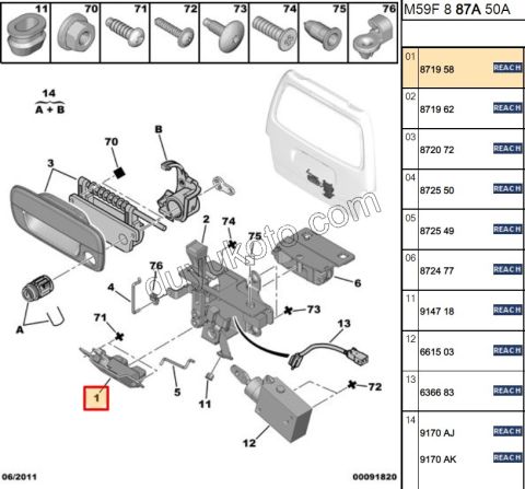 KILIT BAGAJ KAPAK IC PRT1 PRT2 1P P206SDN P206CC