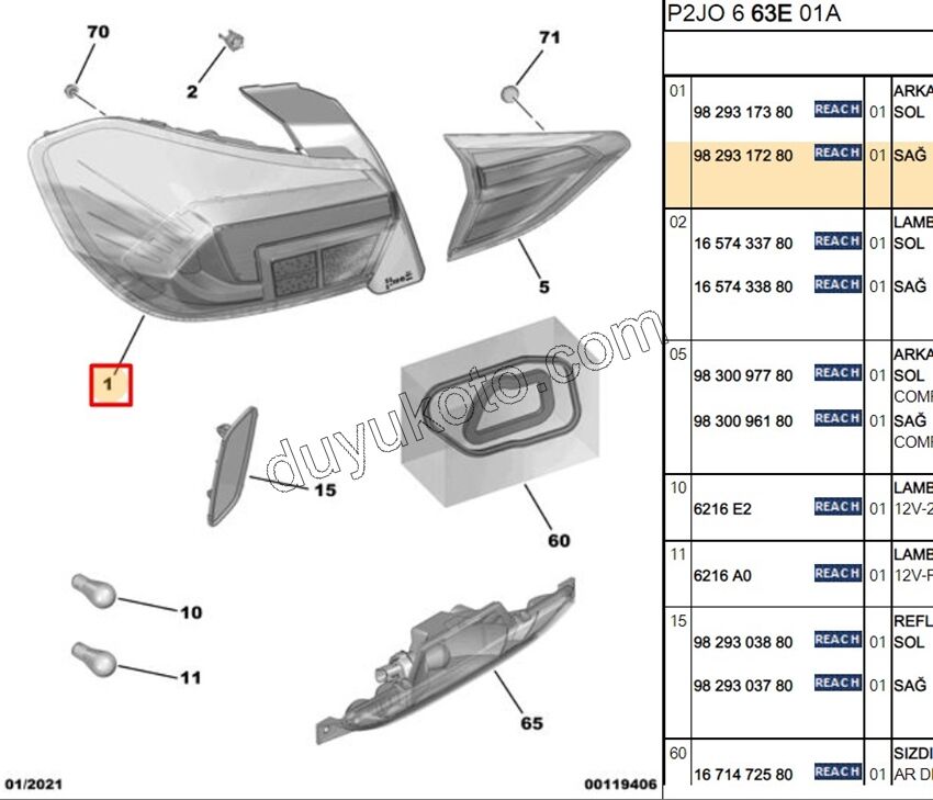 Opel Corsa Stop Lambası Sağ Dış (Çamurlukta) 2019/2023