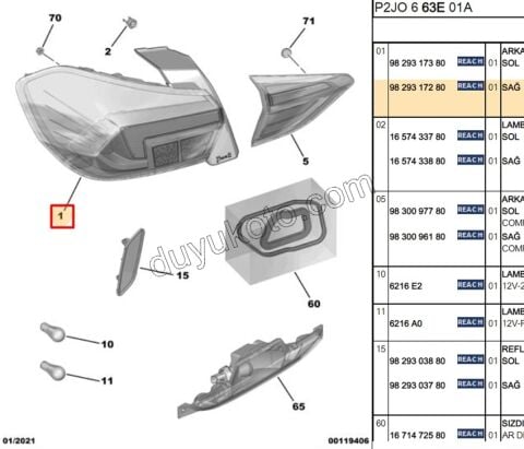 Opel Corsa Stop Lambası Sağ Dış (Çamurlukta) 2019/2023