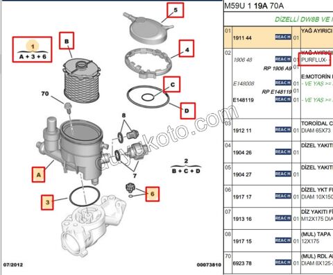 Komple Mazot Filtresi 1.9D, 1998/2003