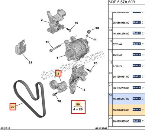 KIT KAYIS ALTER 1.5HDİ Euro6 1631627680 + 9813908180