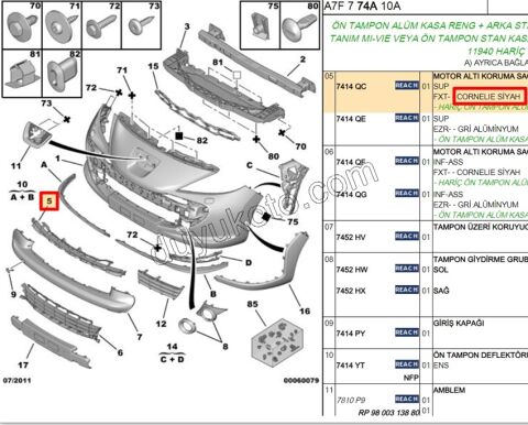 Ön Tampon Izgarası Üst İnce P207 SIYAH
