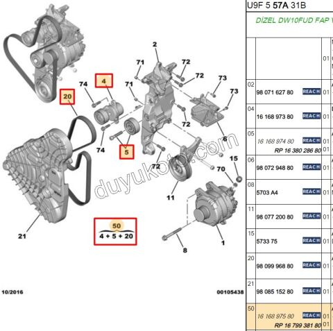 Alternatör V Kayış Kiti (Gergi Kütüklü) BXR3MQ DW10F