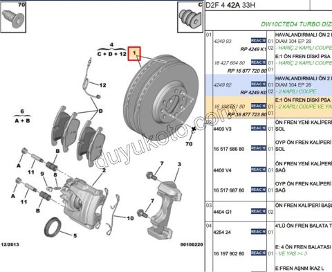 Ön Fren Diski Adet (X2) EXP3 P407 C53 ERP 1687772080