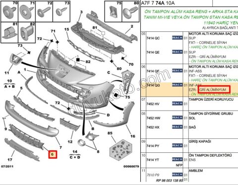 Ön Tampon Izgarası Alt P207 RC KROM