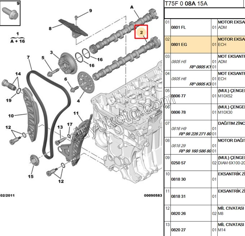Egzoz Eksantrik Mili 1.6VTi 120HP 1.6THP 175HP 120HP 175HP