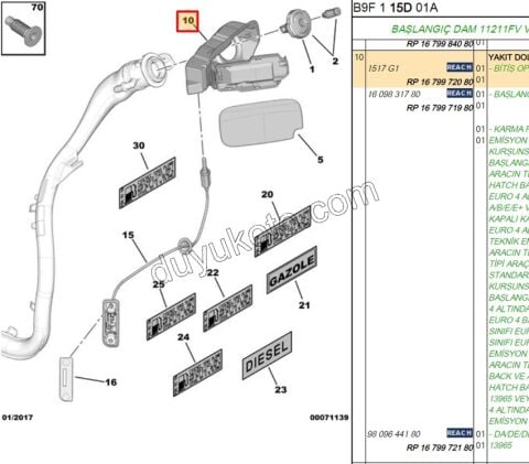 PLASTIK YAKIT DEPO IC KAPAK YUVA EM PRT3