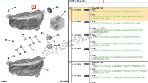 Peugeot Rifter/Partner Far Sol H7+H1 (Ledsiz) 2018/2024