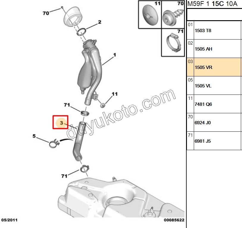 Yakıt Hortumu DOLUM ARA Sol PRT1 PRT2 1.9D, 1998/2003