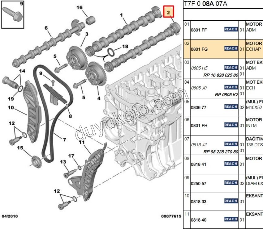 Eksantrik Mili EKZOZ 1.4VTI 95HP 1.6VTi 120HP