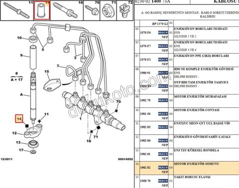 Peugeot Citroen Ford Enjektör Bağlantı Saplama Somunu  1.6HDİ Euro4