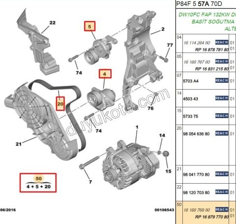 KIT KAYIS ALTER DW10F 1683121580 + 1687878180 + 9805463680