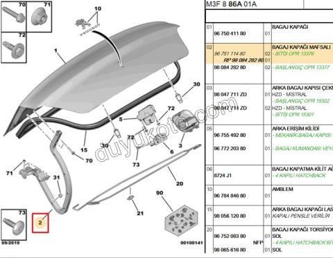 MENTESE BAGAJ KAPAK R/L P301