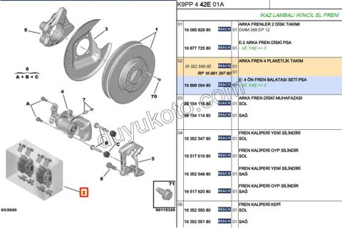 2019> Partner Rifter Berlingo Combo Doblo Proace City Fren Balatası Arka Tk