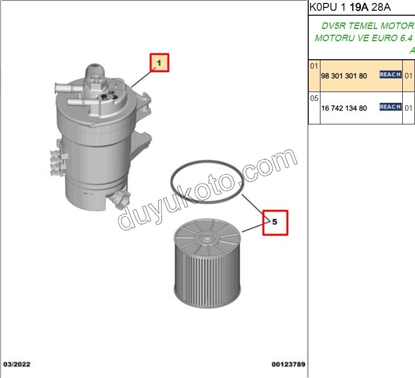 Komple Mazot Filtresi EXP4 SCD4 1.5HDİ Euro6 DW10F TEK