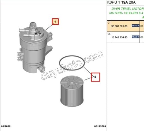 Komple Mazot Filtresi EXP4 SCD4 1.5HDİ Euro6 DW10F TEK