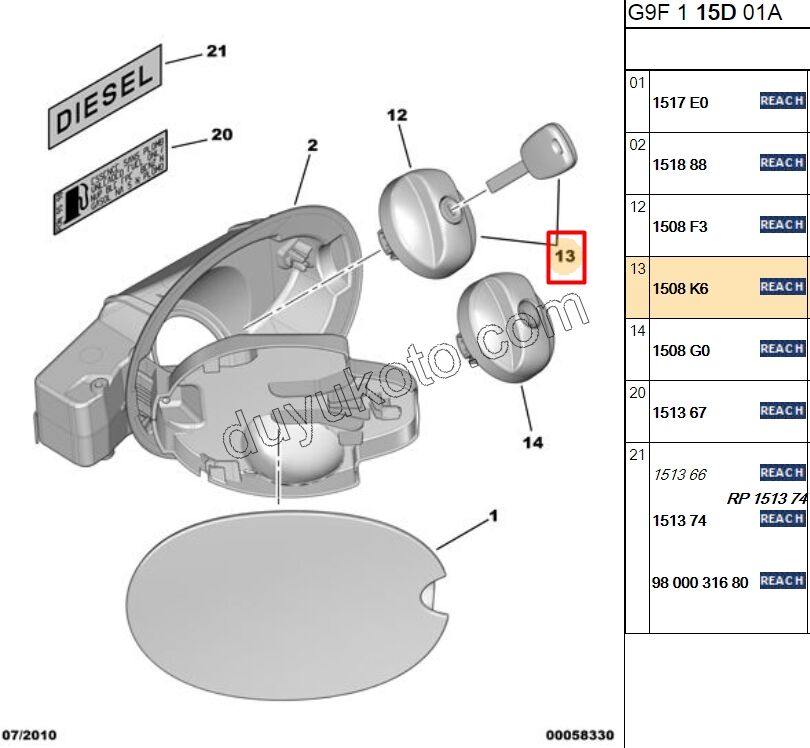 KAPAK YAKIT DEPO IC P307 EXP3 ANAHTAR+