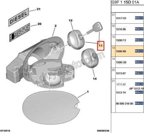 KAPAK YAKIT DEPO IC P307 EXP3 ANAHTAR+