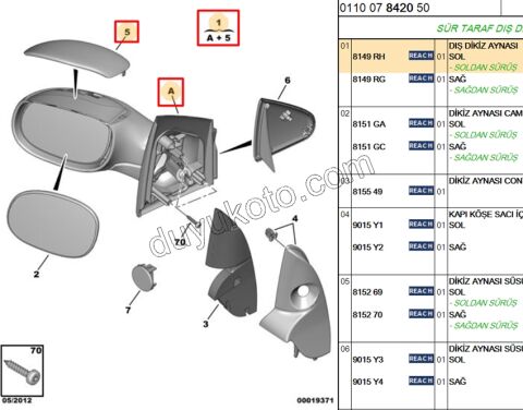 Citroen C2 Dikiz Aynası Sol Manuel 2003/2009