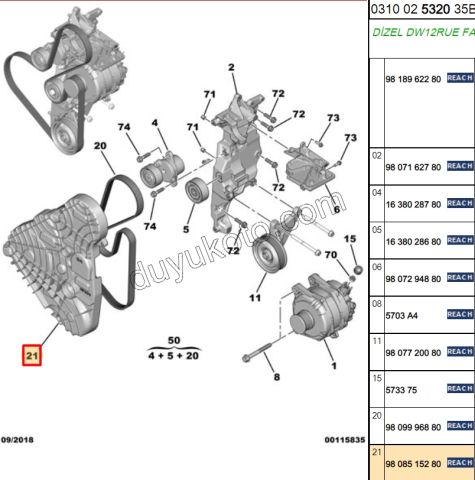 KAPAK ALTERNATOR KORUYUCU BXR3MQ DW10F DW12R