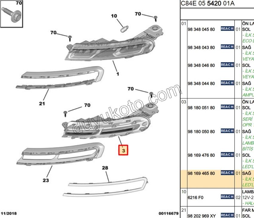 Citroen C5 Aircross Gündüz Farı Sağ ECO+ ORTA BOLUK 2019/2022