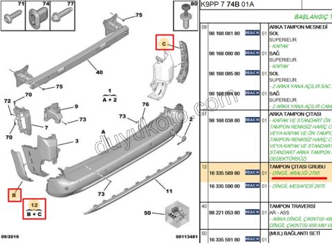 Arka Tampon Köşe Kapağı Takım PRT4 KISA SASE