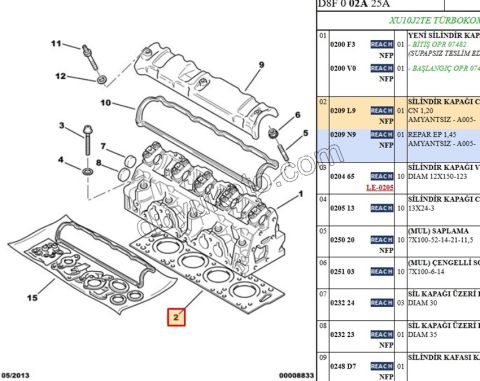 Silindir Kapak Contası XU10J2 XU10J2TE