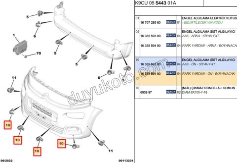2019> Partner Rifter Berlingo Combo Doblo Proace City SENSOR PARK ON / ARKA P20082 AST+