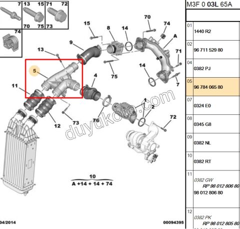 Turbo Hava Borusu (Dörtlü) Dozör ile Radyatör Arası   1.6HDİ Euro5