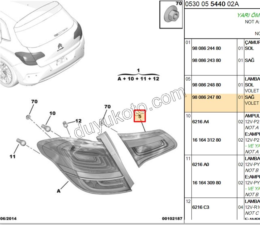 Citroen C4 Stop Lambası Sağ İç (Bagaj Kapağı) 2015/2018