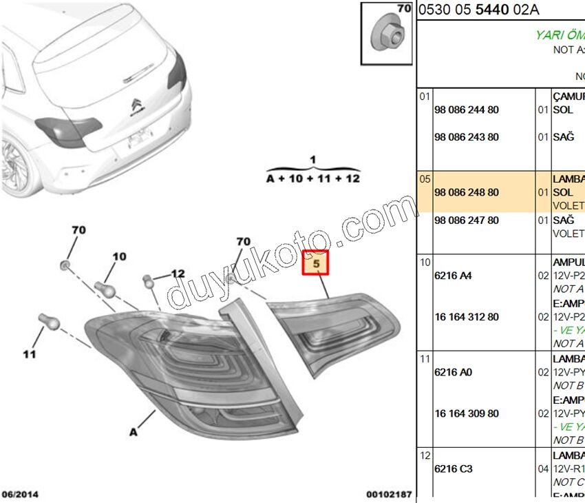 Citroen C4 Stop Lambası Sol İç (Bagaj Kapağı) 2015/2018