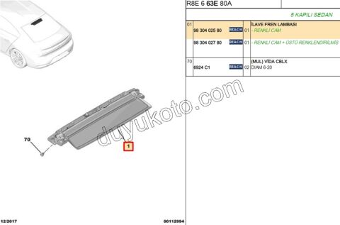 Peugeot 508 İlave 3. Fren / Stop Lambası R8 2019/2023