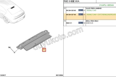 Peugeot 508 İlave 3. Fren / Stop Lambası R8 RENKLENDIREILMIS 2019/2023