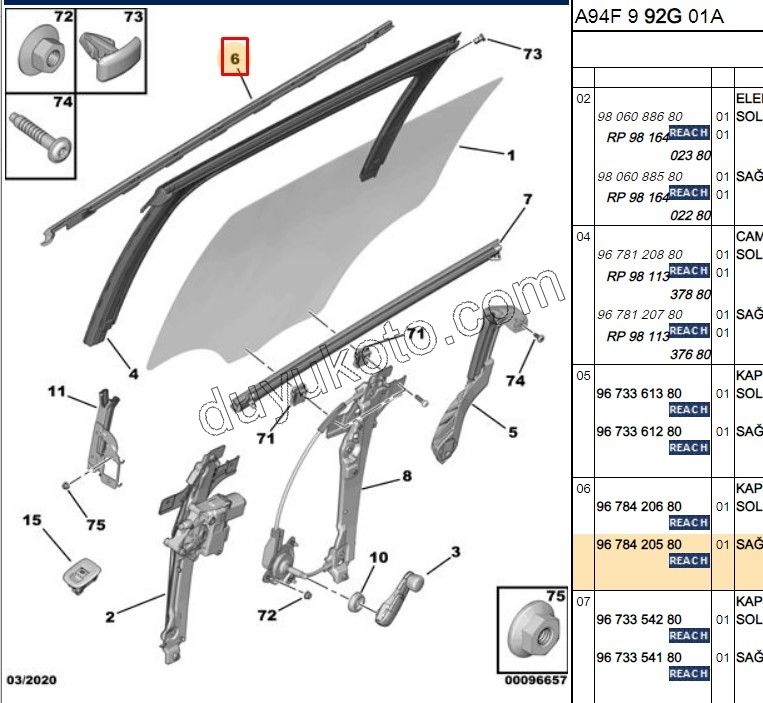 Arka Kapı Camı Sağ Dış Sıyırıcı Fitil P20081 KROM+