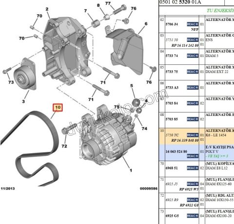 Alternatör V Kayışı 6PK1451 P206 Klimasız 1.4İ