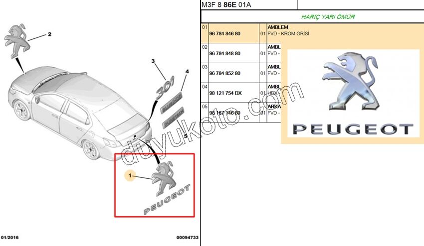 ARMA ASLAN + PEUGEOT YAZI BAGAJ KAPAK P301 8CM