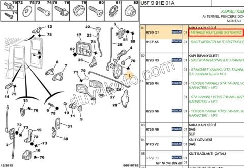 KILIT BAGAJ KAPAK IC BXR1 BXR2 MANUEL