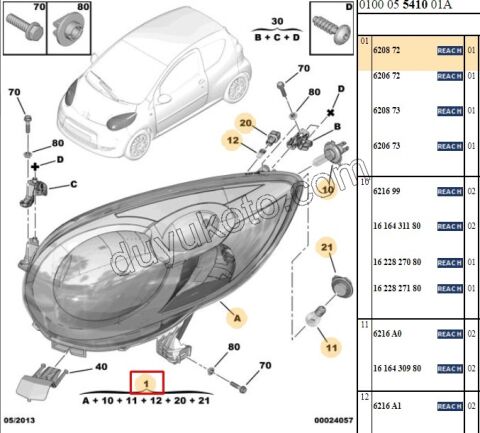 Peugeot 107 Citroen C1 Far Sol 2005/2012