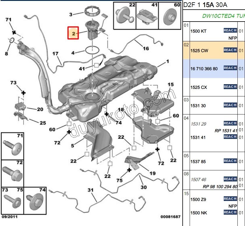 Yakıt Pompa ve Şamandırası (Komple) P407 1.6HDİ Euro4 2.0HDİ 16V 136HP FAP