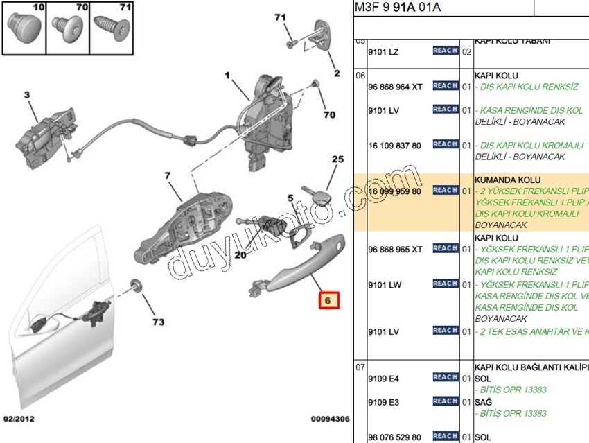 Dış Açma Kolu Sağ Arka Kap /L P301 C42