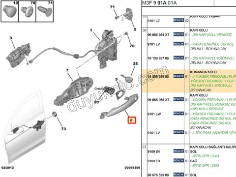 Dış Açma Kolu Sağ Arka Kap /L P301 C42