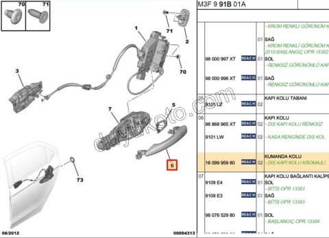 Dış Açma Kolu Sağ Arka Kap /L P301 C42