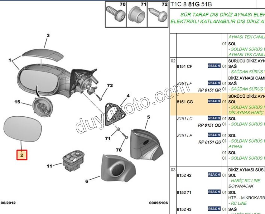 Peugeot 206 Dikiz Ayna Camı Sol Rezistanslı Kör Noktalı 1998/2003
