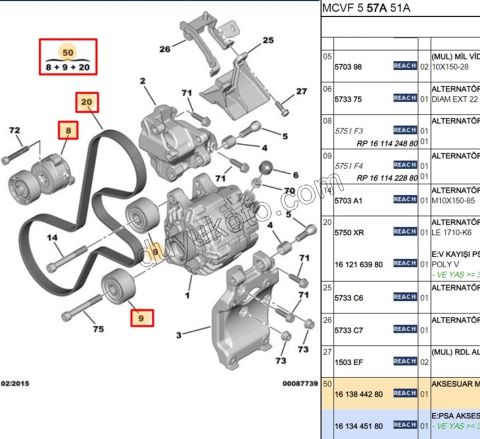 KIT KAYIS ALTER 1.4HDİ/1.6HDİ Euro4 1611422880+1611424880+5750.XR