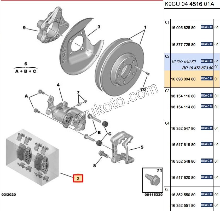 2019> Partner Rifter Berlingo Combo Doblo Proace City Fren Balatası Arka Tk