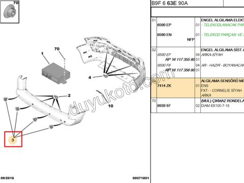 Park Sensörü Çercevesi Arka Takım (4LU) PRT3 SIYAH