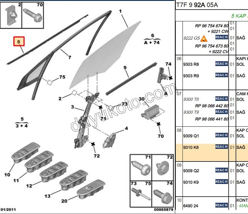 Ön Kapı Camı Sağ Dış Sıyırıcı Fitil P3081